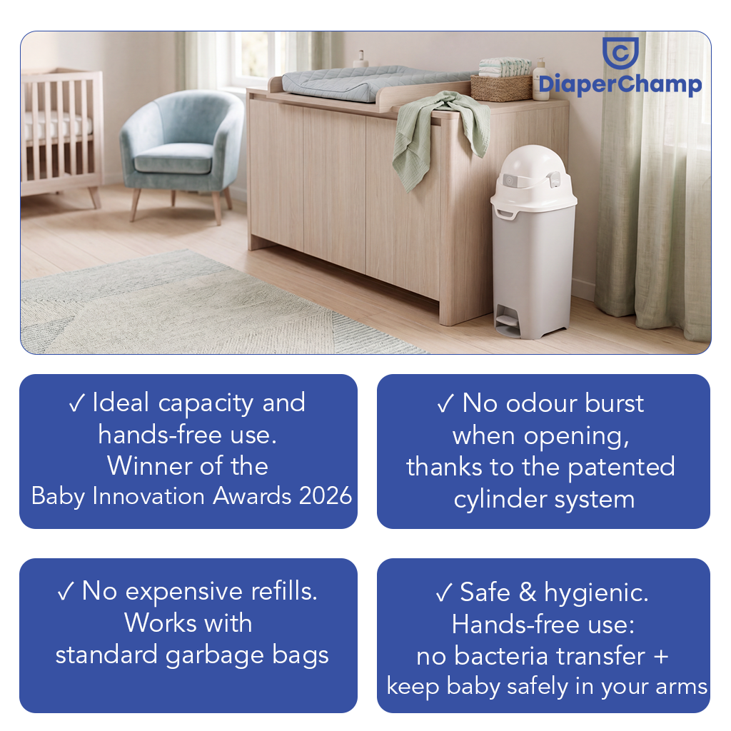 DiaperChamp ONE Handsfree Medium (Mains libres) - Argent (10 SACS ÉCOLOGIQUES inclus gratuitement)