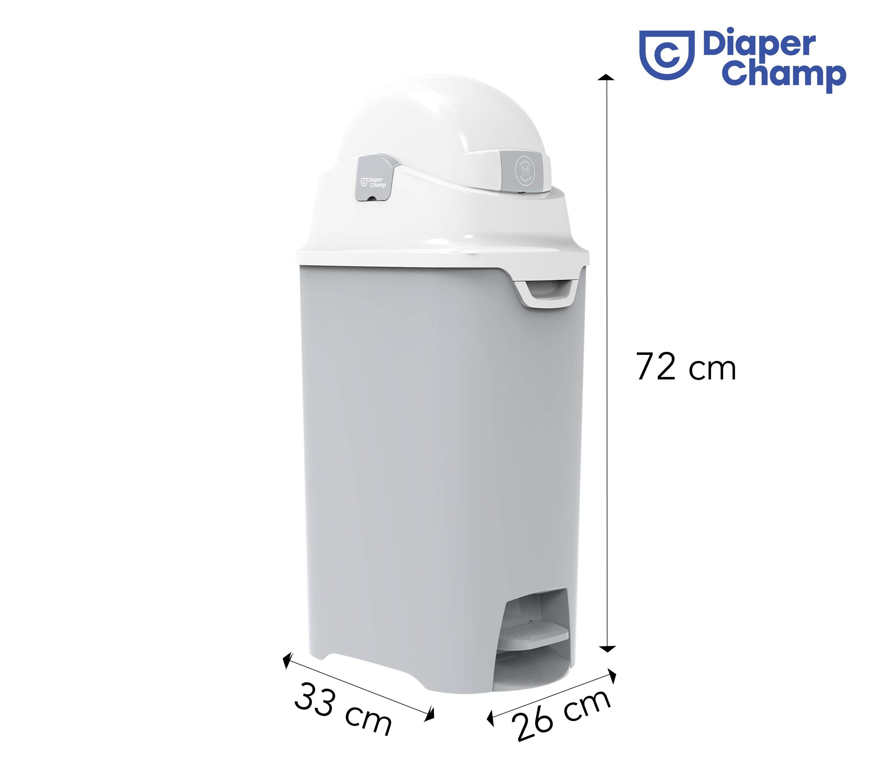DiaperChamp ONE Mains libres Medium - Argent (10 SACS ÉCOLOGIQUES inclus gratuitement)
