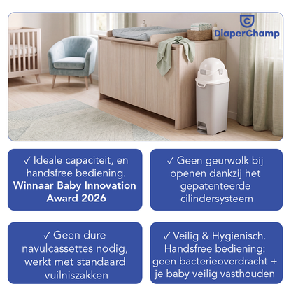 DiaperChamp ONE Mains libres Medium - Argent (10 SACS ÉCOLOGIQUES inclus gratuitement)